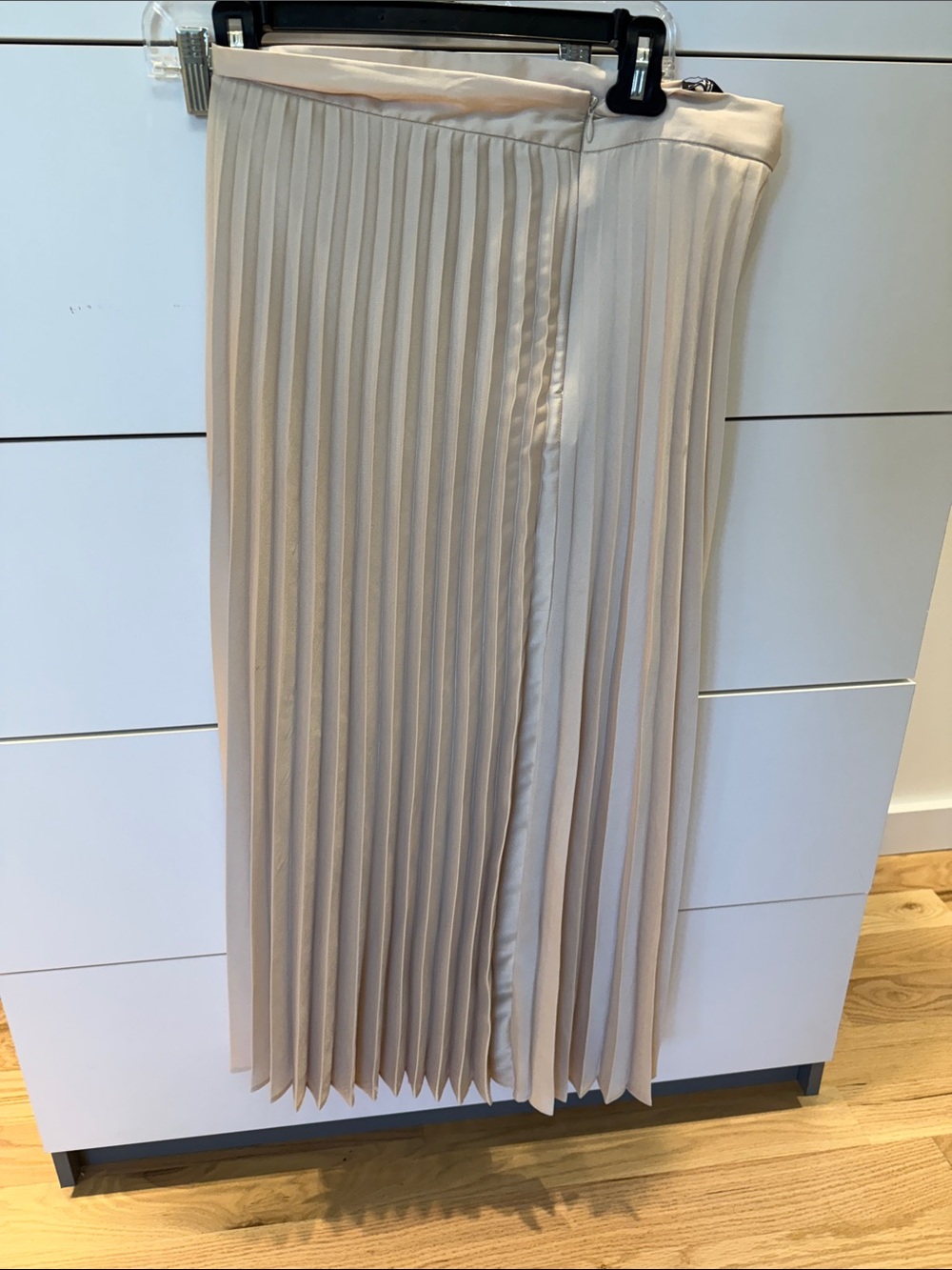 Zara Pleated Midi Skirt in Light Beige